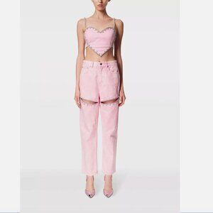Area NYC Crystal Slit Jeans Straight Leg in Powder Pink Size 26